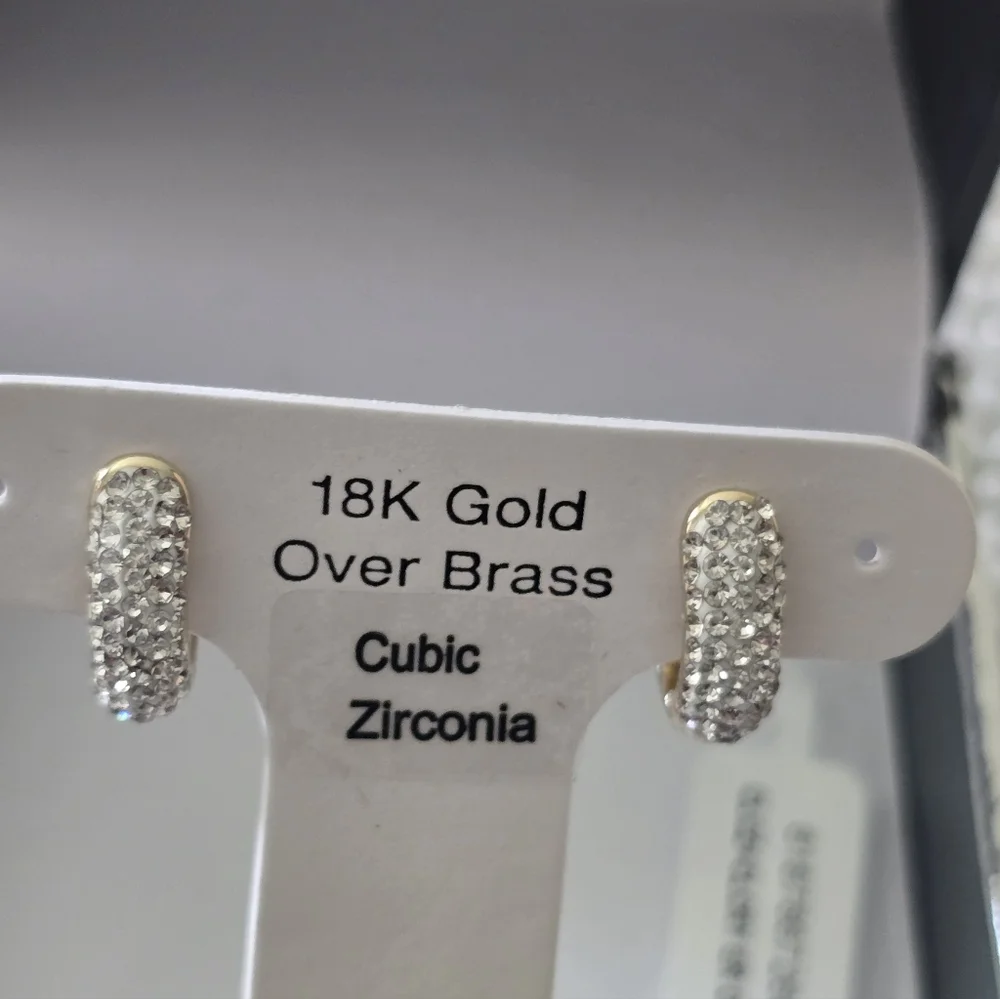 And Now This Hoop Earrings Silver 18k Gold Over Brass Cubic $50 - Picture 3 of 9